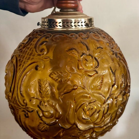 Amber Embossed Glass Hanging Lantern - Brand Unknown - Picture 5 of 5